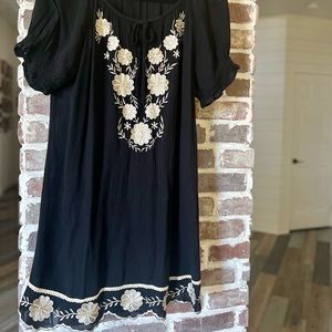 Little Black Dress With Floral Embroidery Details.